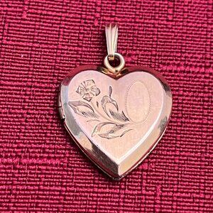 Vintage 14K Gold Filled GF Floral Heart Locket Pendant